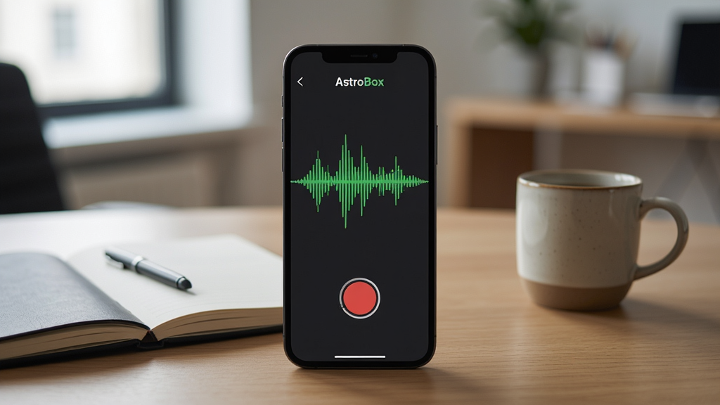 չʾAstroBoxapp¼�����ܵ�ʹ�ó������ֻ���Ļ����ʾ¼�����棬�к�ɫ¼����ť����������ɫ�������Σ�����Ϊ�����İ칫�һ������������бʼǱ��Ϳ��ȱ������廭��������Ȼ��ϸ�ڷḻ�����ʸ���