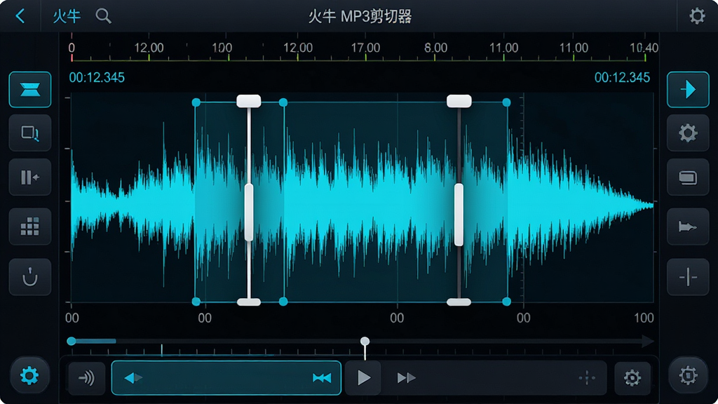 ���壺��ţMP3�������Ĳ��α༭������д�����֣�����Ϊ�Ŵ��Ĳ�ɫ���Σ��Ϸ�Ϊʱ���ߣ��·�Ϊѡ�����������Ű棺����ռ�������壬���Ҹ��й��ܰ�ť����񣺿Ƽ�����ɫ����������Ϊ����ɫ��ϸ�ڣ���������������ɫ������ѡ����ʱ������ʾ00:12.345�����ʣ����壬�ɾ����޶���Ԫ��