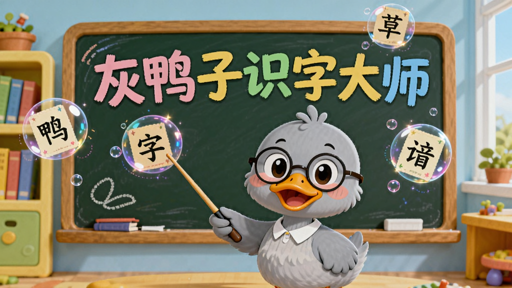 ��������Ϊһֻ�ɰ��Ļ�ɫСѼ����ʦվ�ڲ�ɫ�ڰ�ǰ���ڰ���д�š���Ѽ��ʶ�ִ�ʦ���������֣���ΧƯ���Ŵ��к��ֿ�Ƭ��ħ�����ݣ������������Ķ�ͯ�鷿�����ֲ������Ĺ�ͼ����ͨ�廭���ɫ���������죬ϸ�ڰ���СѼ�Ӵ���Բ���۾����ֳֽ̱ޣ����������ɾ����޶���Ԫ��
