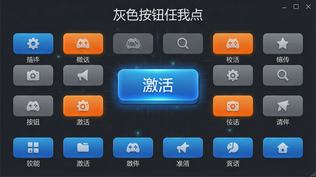 ���壺��ɫ��ť���ҵ����������棬������һ���������ť���������ж����ɫ��ť�����������֣����жԳƣ��Ϸ�Ϊ�������⡰��ɫ��ť���ҵ㡱���·�Ϊ���ܰ�ť���Ű棺ͼ��ʽ���У�ÿ����ť�·�������˵��������ִ��Ƽ��У�����Ϊ���ɫ����ťΪ��ɫ���䡣ϸ�ڣ����ť���з���Ч������ɫ��ť���������Ϊ��ɫ�����ʣ����壬�ɾ����޶���Ԫ�ء�