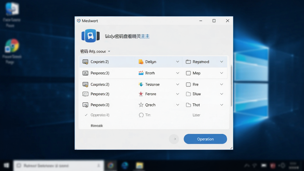 网页密码查看精灵主界面预览图,展示软件logo、密码列表和操作按钮,干净简洁的桌面软件风格,浅色背景,高清画质,无多余元素