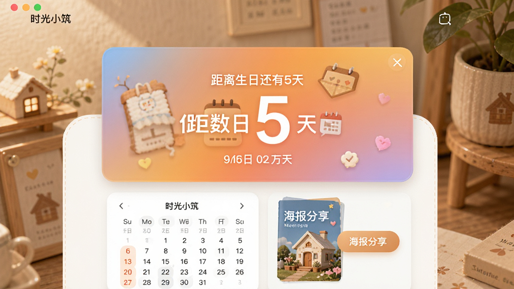 չʾ��ʱ��С���������չ������ܵĽ��棬������ʾһ�����͵����տ�Ƭ���硰�������ջ���5�족����Ƭ����Ϊ����ɫ���·���������ͼ�ͺ���������ť��������ƾ����������ܰ��ϸ�ڷḻ�����ʸɾ����޶���Ԫ�ء�