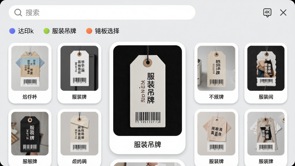 ���壺��ӡApp��ģ��ѡ��ҳ�棬չʾ�������ı�ǩģ������ͼ�����֣�����Ϊ�������ͷ����ǩ���·�Ϊ����״ģ������ͼ��ÿ������ͼ�·���עģ�����ơ��Ű棺ģ������ͼ��Сһ�£��������룬�м�λ��ͻ����ʾһ������װ���ơ�ģ�壬���Ŵ�չʾ��������¼�Լ������ǳ�ң�ģ�忨ƬԲ����ƣ�����΢��Ӱ��ϸ�ڣ�����ͼ�ϵ����ֺ����������ɱ棬�����ǩʹ�ò�ɫԲ��ͼ�ꡣ���ʣ�4K�����ȣ�ɫ��׼ȷ���ɾ��޶���Ԫ�ء�