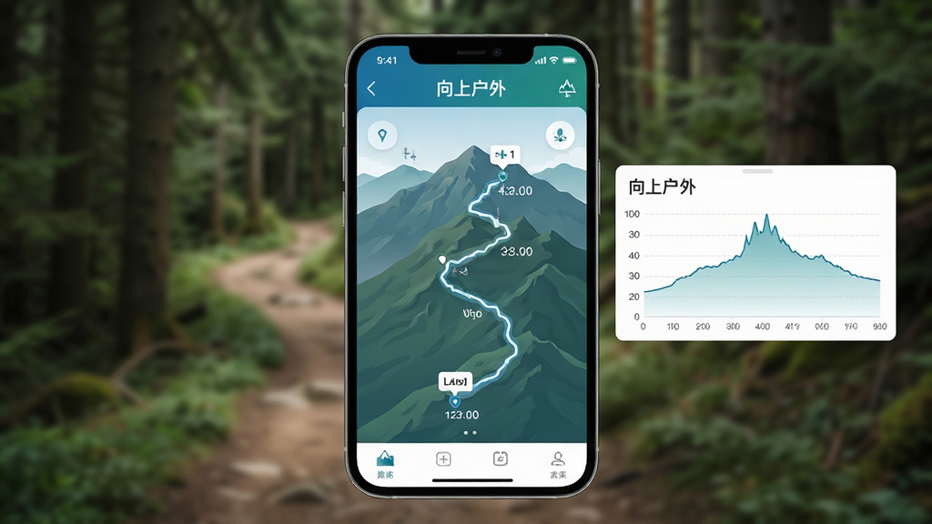 ��������Ϊ�ֻ���Ļ�ϵġ����ϻ��⡹App·������ҳ��չʾһ�����ѵ�ɽ��ͽ���켣���Ա߸��к�������ͼ��ؼ����ǡ����ֲ����ֻ����С�����Ϊģ����ɭ��С��ʵ�����γ���ʵ�Աȡ�������ִ���UI����������ע�����ϻ��⡱������ɫ��������Ϊ�������ʸɾ��������޶���Ԫ�ء�