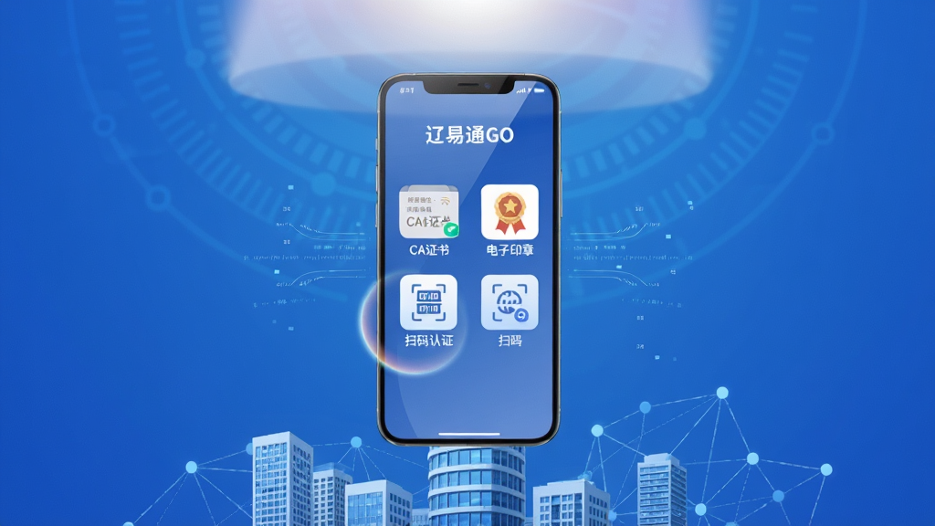 ��������Ϊһ�������ֻ���������ɫ�Ƽ��������룬��Ļ��ʾ������ͨGO��APP���棬����CA֤�顢����ӡ�¡�ɨ����֤��ͼ�ꣻ���ֲ��þ��жԳƣ��Ϸ�����͹�Ч���·�����ҵ��¥������ڵ�Ԫ�أ��Ű������������ִ���ƽ����ϸ�ڰ�����Ļ������Ρ�ϸС���������������ʸ�����Ⱦ���ɾ��޶���Ԫ��
