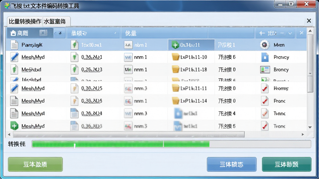 飞梭txt文本文件编码转换工具批量转换操作界面,多个文件整齐排列在列表中,转换进度条清晰可见,界面明亮,操作按钮醒目,画质高清,细节丰富,排版整洁