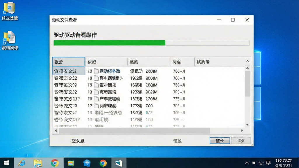 一张电脑屏幕截图,显示“驱动文件查看”软件正在执行驱动备份操作,界面中有进度条和文件列表,背景为Windows桌面,风格写实,画质清晰,干净无多余元素