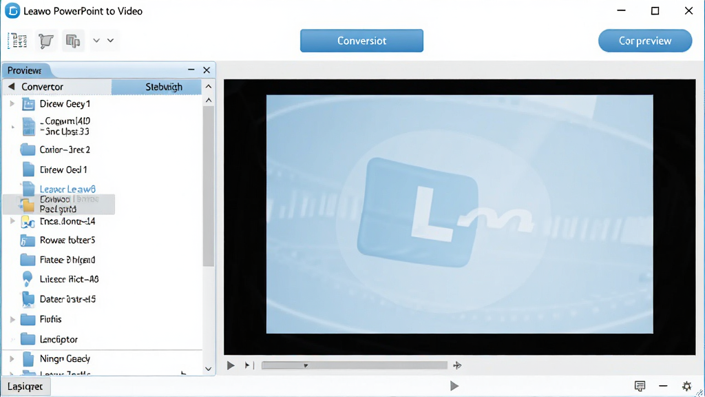 һ��չʾ Leawo PowerPoint to Video ����������ĸ����ͼ�����沼�����������Ϊ�ļ��б����Ҳ�ΪԤ�����ڣ�������ת����ť�����������ִ���ɫ������ɫ�Ͱ�ɫΪ�������ʸɾ����޶���Ԫ��