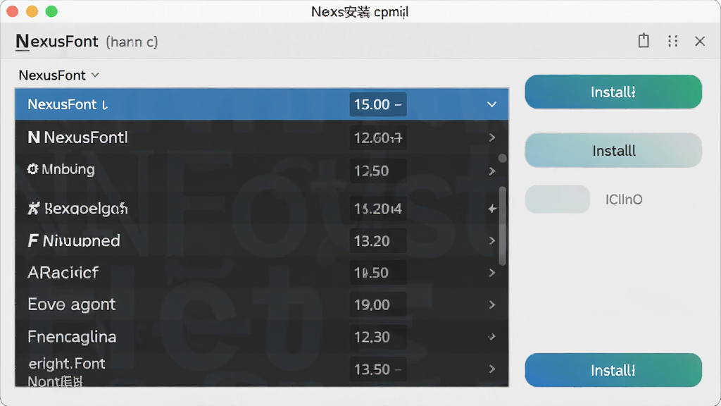 展示NexusFont软件中字体安装卸载功能的操作界面,界面显示字体列表及安装按钮,风格简洁现代,按钮醒目,布局合理,细节清晰,画质干净,无多余元素