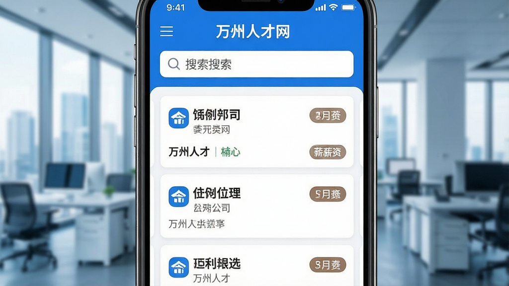 һ�������ֻ���Ļ��д����Ļ������չʾ�����˲���APP����ҳ���棬�Ϸ�������ͻ����ʾ���·��б�չʾ����ְλ��Ƭ��������˾������н�ʱ�ǩ������Ϊ�黯���ִ����а칫����������ɫ������ɫ�Ͱ�ɫΪ������������������ʸ���ɾ����޶���Ԫ�ء�