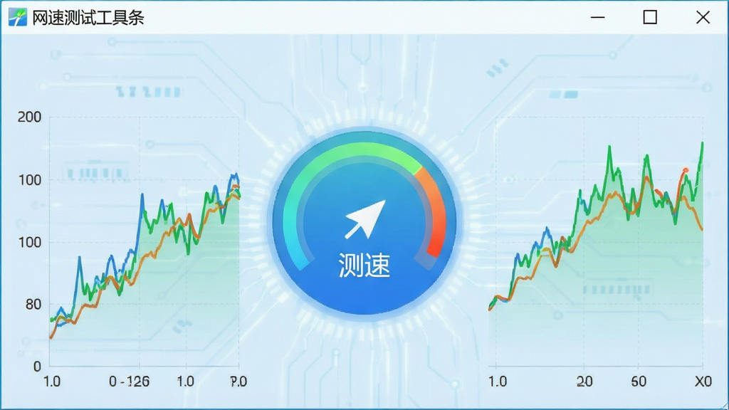 一张展示网速测试工具条主界面的截图,界面简洁清晰,中央有醒目的测速按钮,周围以动态折线图展示实时网速变化,背景为淡蓝色科技感风格,画质干净,无多余元素,软件名称