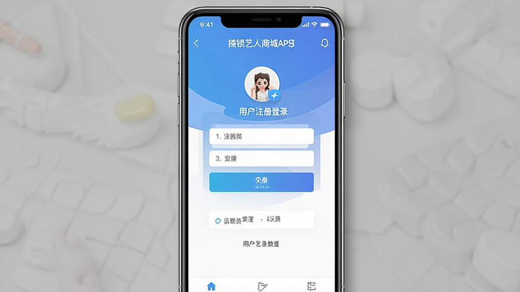 锁艺人商城APP使用教程截图,主体是手机操作界面,显示用户注册登录流程,布局步骤清晰,排版简洁,风格实用,细节明确,画质干净,无多余元素