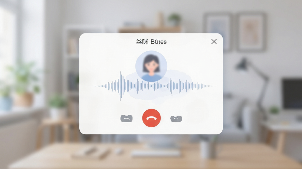 丝咪语音聊天界面示意图,展示通话中的悬浮窗和语音波形,背景虚化,突出功能主体,风格简洁,色调柔和,画质高清,干净无多余元素