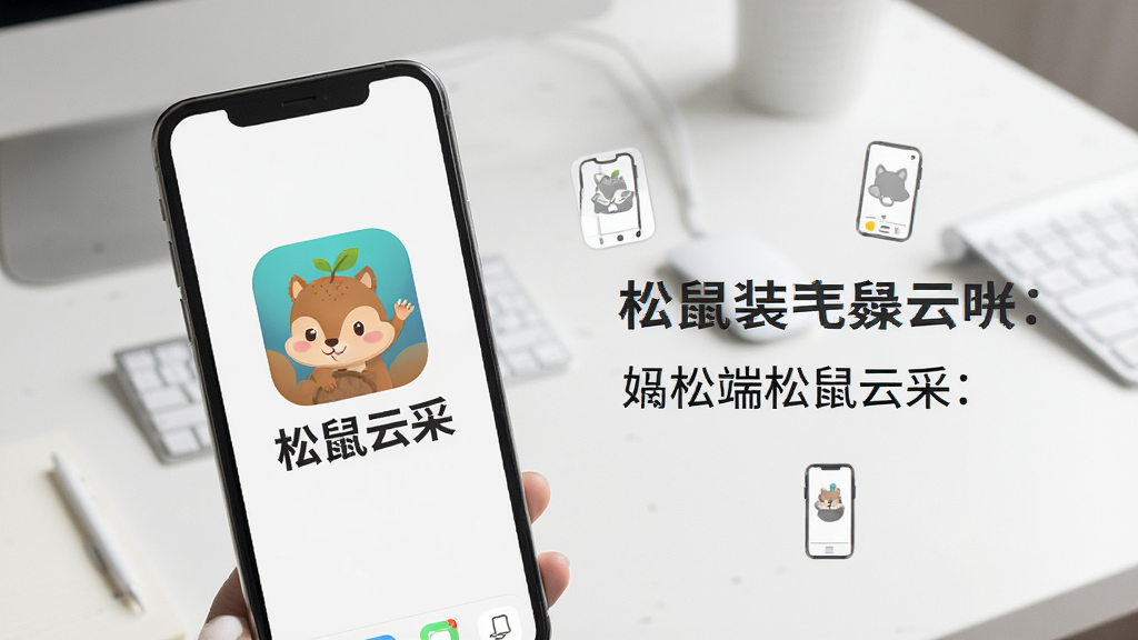 一张展示手机端安装松鼠云采APP的画面,手机屏幕显示应用图标和“松鼠云采”字样,背景为简洁的桌面,旁边配有操作说明文字,整体风格写实,画质清晰,布局合理,无多余元素