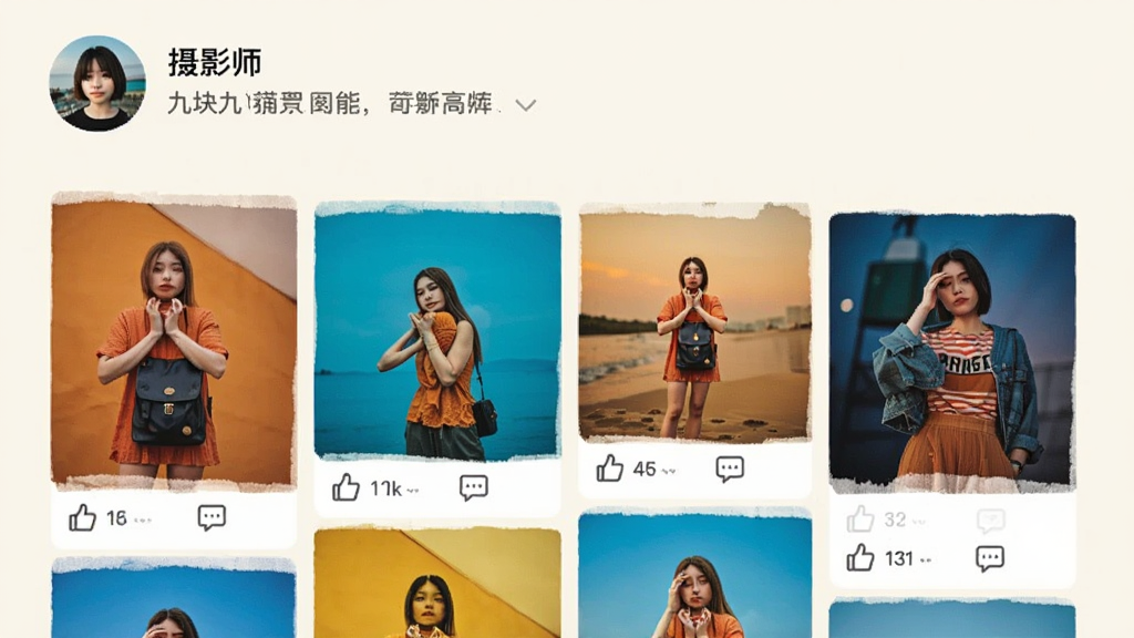 ��Ӱʦ�ֻ������棬չʾ���ſ�š�APP��Ʒ�����ܣ�����Ϊ��Ӱʦͷ��ͼ�飬�·����ٲ���ʽ��Ƭǽ��ÿ����Ƭ�·��е��޺�����ͼ�꣬���������գ�����Ϊǳ��ɫ����Ƭɫ�����ޣ����ʸ��壬�޶���Ԫ��