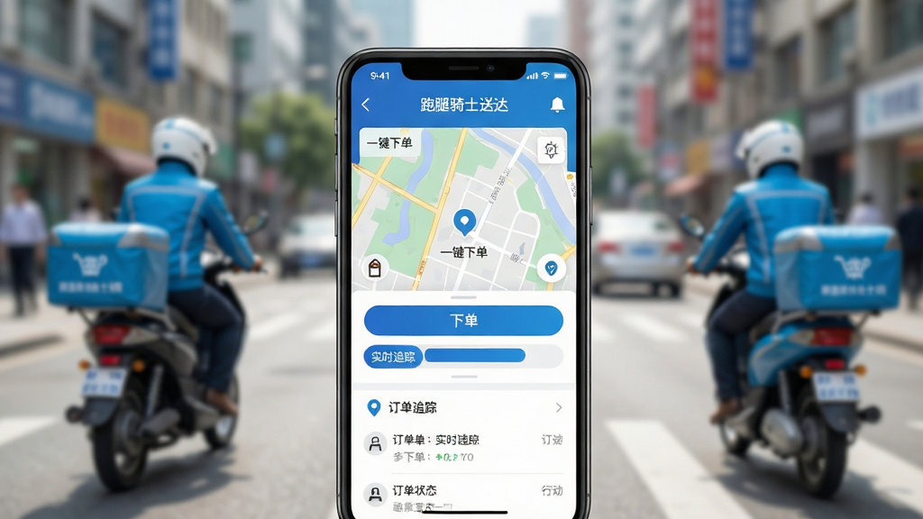 ��������Ϊ������ʿ�ʹ�APP�������ֻ�������д�������黯��ʾ���нֵ���������Ӱ���������ֻ���Ļ���У�����չʾ��������ʿ�ʹӦ����ҳ��������ͼ���µ���ť�붩��״̬�б����Ű���רҵ��UI�����ִ���ǿ��������ɫ�������дʵ������������ͻ��APP��ʵ���������ԡ�ϸ�ڰ�����Ļ�ϵġ�һ���µ����롰ʵʱ׷�١����������ʸ���ɾ����޶���Ԫ�ء�