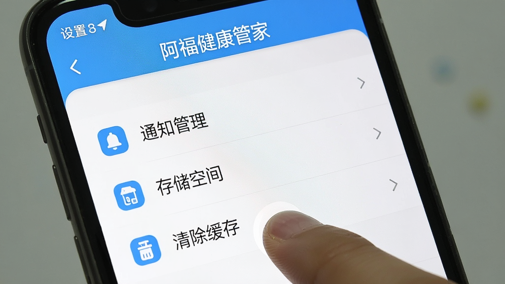 ����Ϊһ���ֻ���ͼ��չʾ�����������ܼҡ�APP�����ý��棬�������С�֪ͨ�����������洢�ռ䡱����������桱��ѡ�����Ϊ�б���ʽ���Ű�����������Լ���׵׺��֣�ͼ��Ϊ��ɫ��ϸ���ϣ���ָ�������������桱ѡ����ʸ��壬�ɾ����޶���Ԫ�ء�