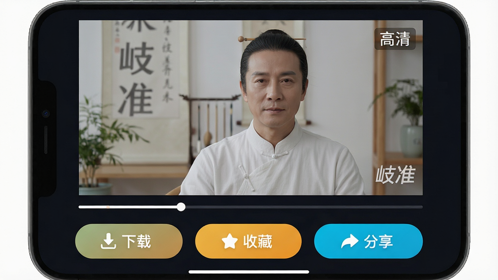 ���壺�׼APP�Ŀγ̲���ҳ�棬��Ļ��ʾ��ҽ������Ƶ���·��С����ء������ղء�������������ť�����֣���Ƶ������У��������ڵײ����Ű棺����Ѻã���ť�������������ִ��Ƽ��У���ɫ��������ɫ��ť��ϸ�ڣ���Ƶ�������С��׼��ˮӡ�����Ͻ��С����塱��ʶ���ײ��н����������ʣ����壬�ɾ��޶���Ԫ�ء�