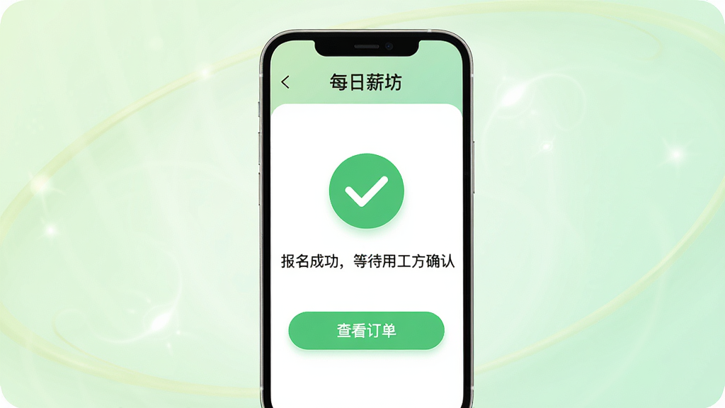���壺�ֻ���Ļչʾ��ÿ��н����APP�ı����ɹ�ҳ�棬ҳ����������ɫ�Թ�ͼ�꣬�·���ʾ�������ɹ����ȴ��ù���ȷ�ϡ������С��鿴��������ť�����֣��ֻ����У�����Ϊ����ɫ���䣬��Ч��͡��Ű棺��Ϣ������ʾ��ͼ����Ŀ����ťԲ�ǡ���񣺼�����£��Ӿ��Ѻá�ϸ�ڣ���Ļ���С�ÿ��н��������������ɾ��޶���Ԫ�ء����ʣ�������Ⱦ������������