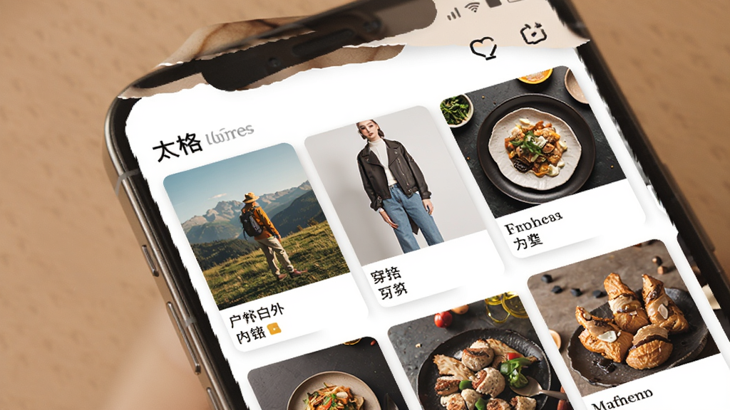 太格有物app界面预览图,主体为现代风格手机界面,展示精选的生活方式内容流,包含户外、穿搭、美食等模块,布局清晰,采用杂志风格排版,色调温暖,质感高级,画面干净无多余元素,高画质
