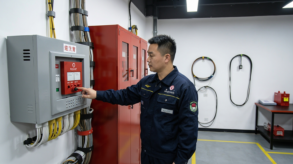 德逸教育线下实操培训现场,学员在教练指导下操作消防报警主机,现场设备齐全,氛围专业,布局合理,风格写实,细节丰富,画质高清,干净无多余元素