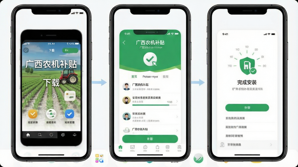 һ���ֻ���ͼʾ�⡰����ũ��������App�İ�װ���裬չʾ�����ص���ɰ�װ�Ľ������̣�����Ϊ����ֻ����棬��������������ƽ����ϸ�����������ʸ��壬�ɾ��޶���Ԫ��
