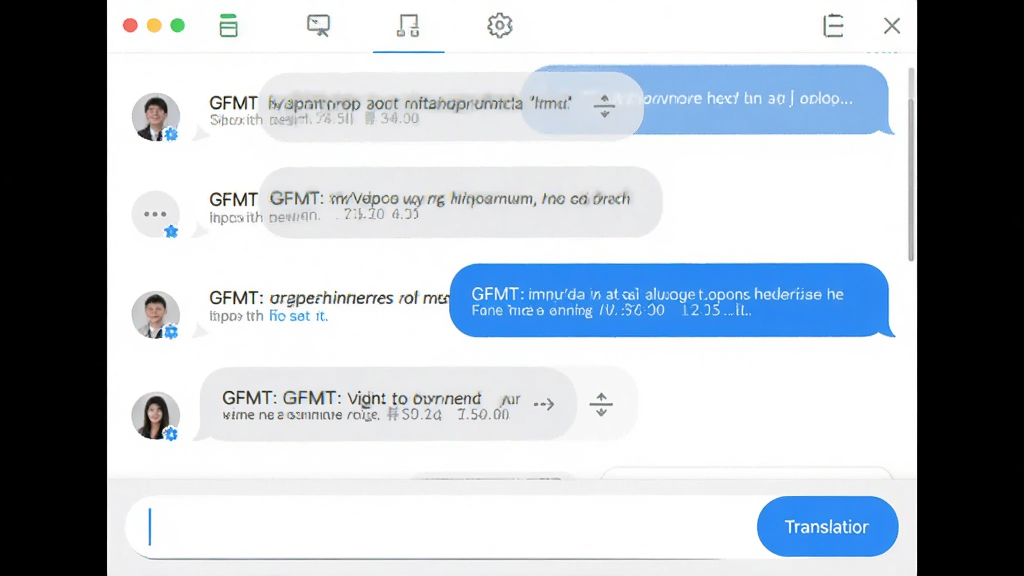 GFMT软件在线聊天界面,显示中英双语对照翻译气泡,底部输入框带翻译按钮,背景为简洁的对话列表,界面清爽,功能标识明确,画质干净,无多余元素
