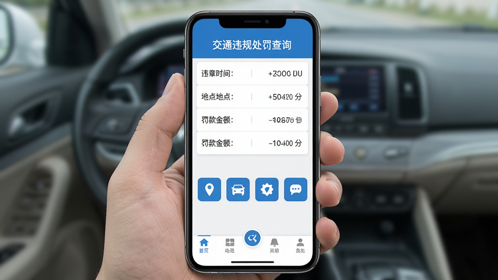 ����Ϊ�ֻ���Ļչʾ����ͨΥ�洦����ѯ�������棬���沼���Ϸ���ʾ����Υ�¼�¼�б���ÿһ������Υ��ʱ�䡢�ص㡢������Ϳ۷֣��в�Ϊ����ͼ�갴ť���·�Ϊ���������Ű�����ֱ�ۣ�����ƽ����ɫ������ɫ�Ͱ�ɫΪ��������ɾ����߻��ʣ��޶���Ԫ�ء�