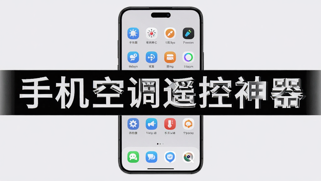 手机屏幕显示主界面,简洁干净,功能图标排列有序,无广告弹窗,背景为浅灰色,标注“手机空调遥控神器”,清爽简洁,高清画质。