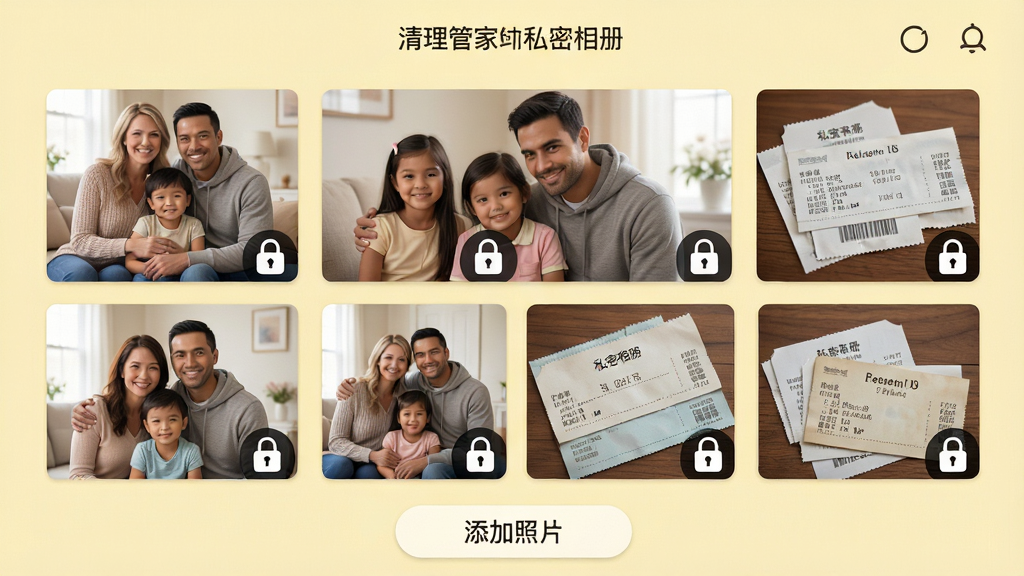 ���壺�����ܼҵ�˽�������棬չʾ���ż�ͥ��Ӱ��Ʊ����Ƭ������ͼ�����֣�����״���У�ÿ����Ƭ���½��м�����ͼ�ꡣ�Ű棺��Ƭ�������У������·��С�������Ƭ����ť�������ܰ��ͥ���ɫ����͡�ϸ�ڣ���Ƭ����ͼ������������ͼ�����ԣ�����Ϊ����ɫ�����ʣ����壬�ɾ����޶���Ԫ�ء�