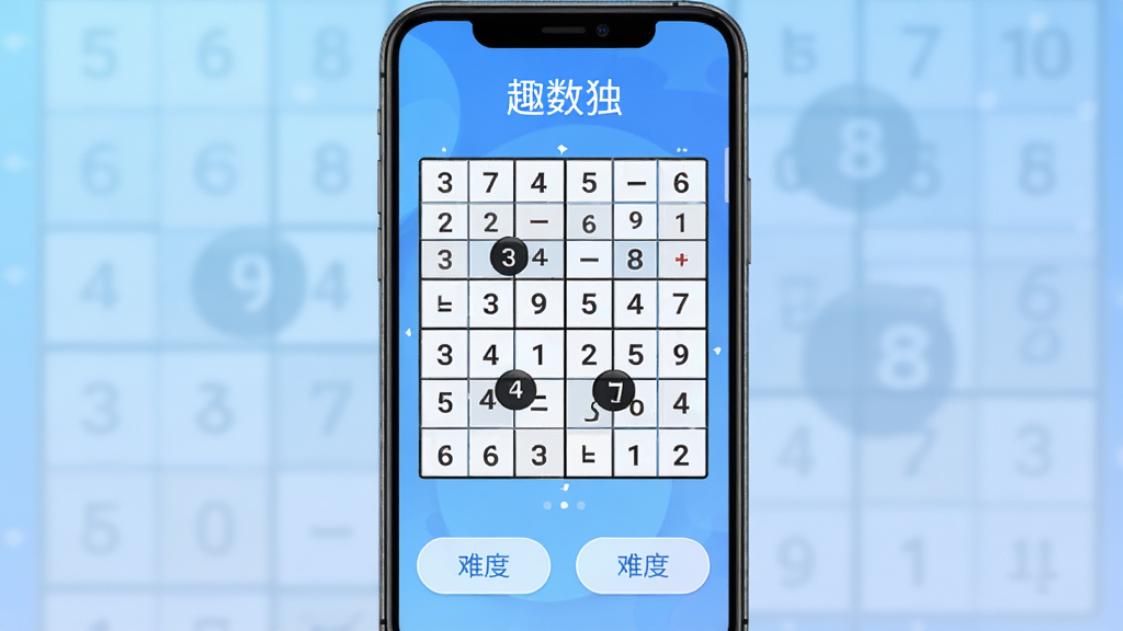 ��������չʾһ����Ϊ��Ȥ�������İ�׿�ֻ�Ӧ�ý��棬��������ɫΪ��ɫ��������Ϊ��ͽ���ɫ����Ļ��������ʾ4x4�������̺ͼ����ѶȰ�ť�����֡�Ȥ������λ�ڶ��������岼�ּ���ִ���UI��ƾ��£����ʸ��壬�ɾ��޶���Ԫ��