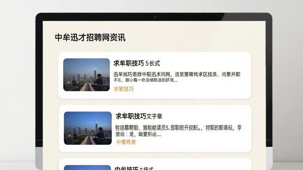 中牟迅才招聘网资讯文章列表界面,展示求职技巧文章卡片,配有标题和摘要,背景为米白色,排版清爽,画质干净,无多余元素