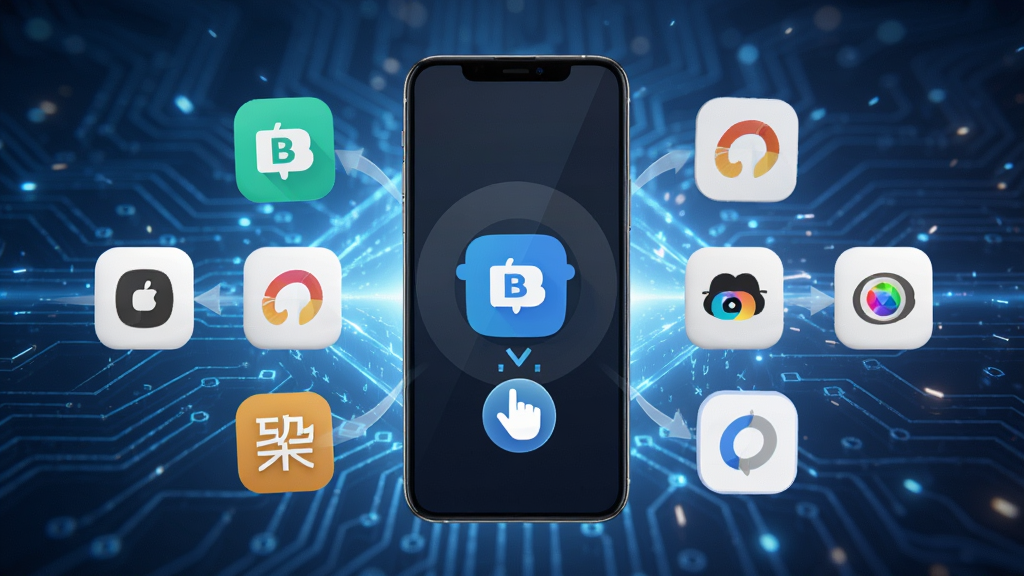 BD盟一键分发功能演示图,展示多个平台图标围绕手机,一键点击后同步发送,背景为科技感光效,布局直观,画质清晰,干净无多余元素