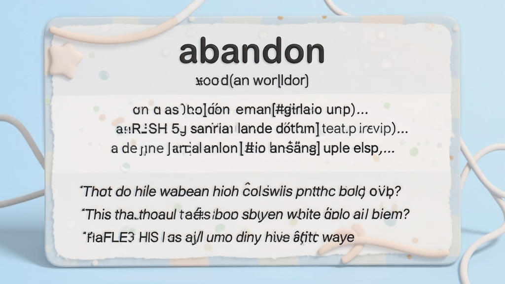 一张单词学习卡片的特写,卡片上显示单词“abandon”,下方标注音标、词性、中英文释义和三条双语例句,卡片设计精美,色彩柔和,背景为浅蓝色渐变,高清画质,干净无多余元素