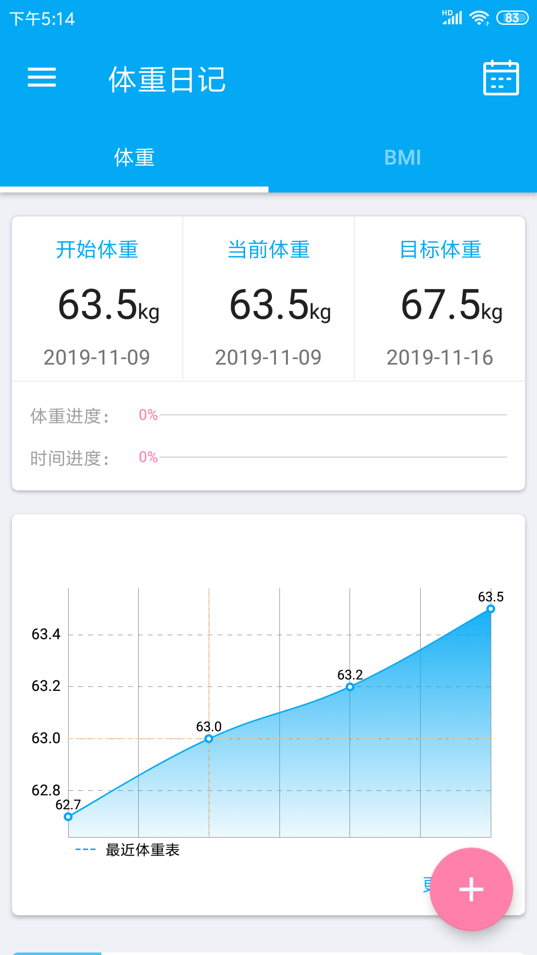 体重日记app设定目标体重和查看进度曲线