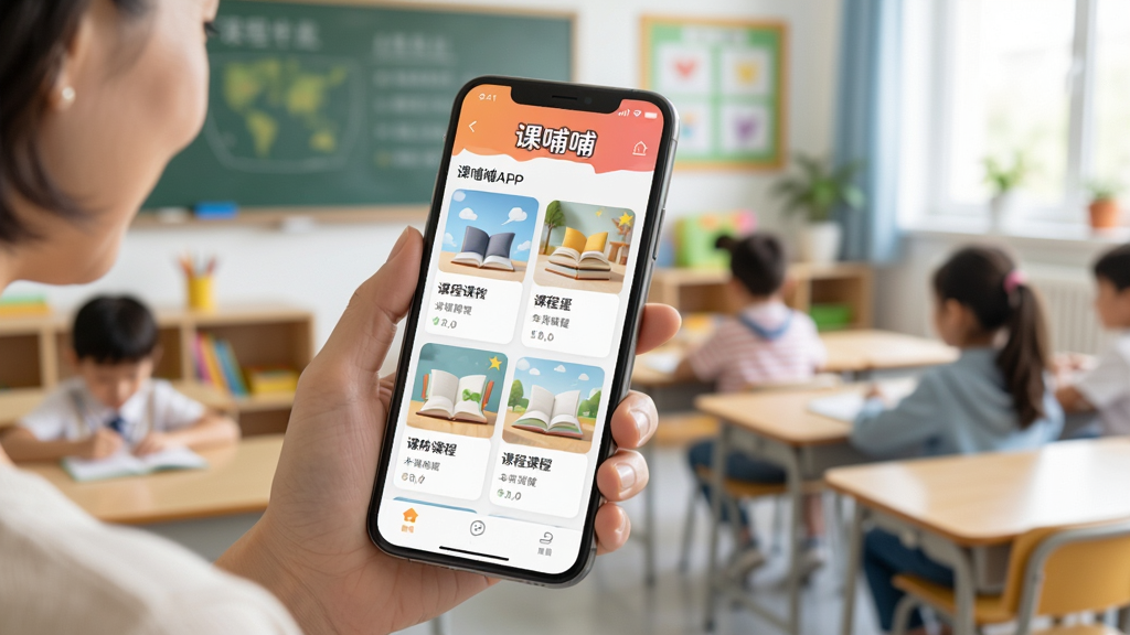 �β���APPʹ�ý̳���ͼ������Ϊһλ�ҳ��ֳ��ֻ��鿴�γ��б����ֻ���Ļ������ʾ���β�����Ʒ�������γ̿�Ƭ������Ϊ�����Ľ��һ��������дʵ�����ʸɾ���ͻ��ʵ��ʹ�ó������޶���Ԫ�ء�