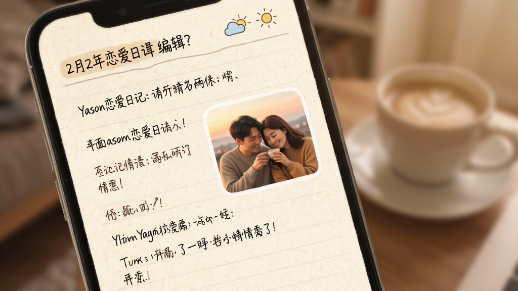 Yason�����ռǱ༭ҳ�棬����ģ���ֻ����±������������ں�������ǣ�����������ʾ��д�������¶Ի���¼������һ�����º��ղ�ͼ�������黯����������ɫ����ů��ֽ�ʸб������Ű��࣬������ͣ��ɾ��޶���Ԫ��