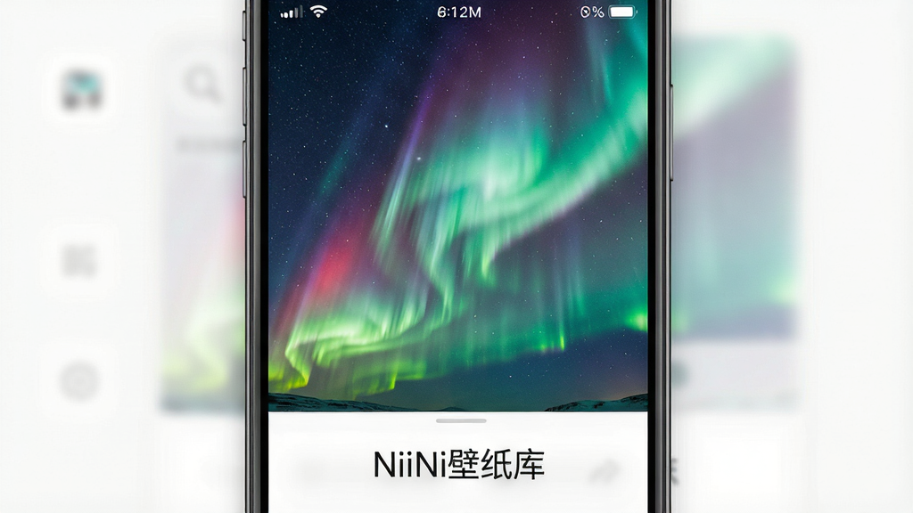 手机桌面展示一张高清风景壁纸,画面为极光与星空,色彩绚丽,壁纸预览界面下方显示“NiiNi壁纸库”字样,界面简洁,风格大气,细节丰富,画质清晰,干净无多余元素