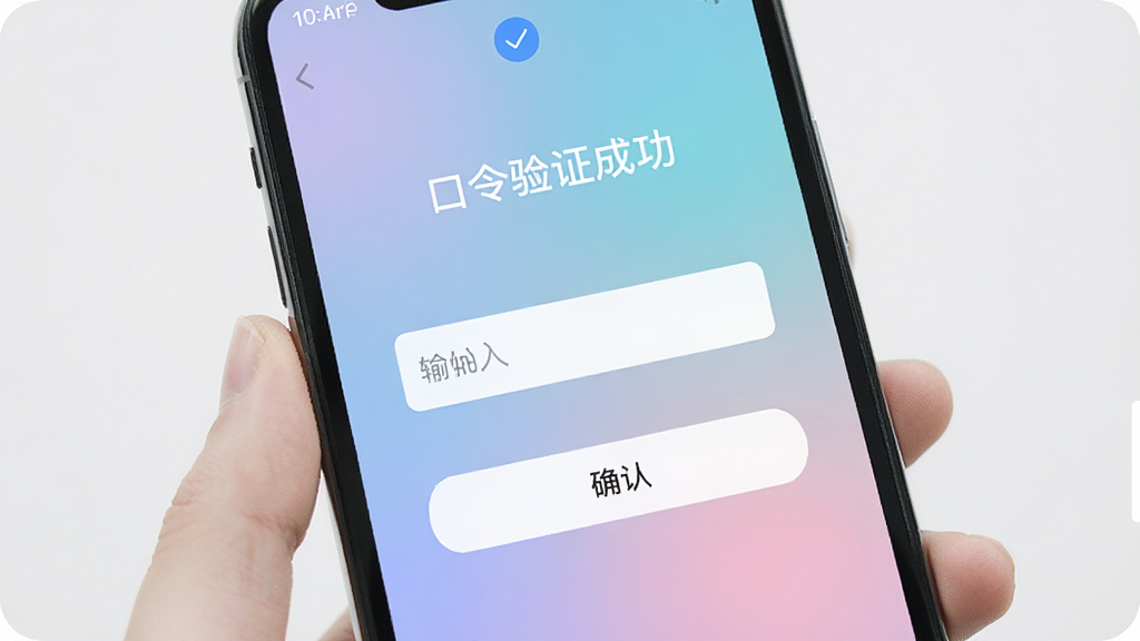 一张手机屏幕截图风格的图片,展示素灵新解APP中输入口令后的加载界面,主体为简洁的输入框与确认按钮,背景为柔和的渐变色,上方有“口令验证成功”的提示文字,整体风格干净利落,突出快速直达的特点,画质清晰,无多余元素。