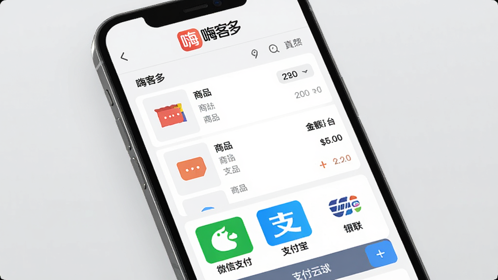 �˿Ͷ�APP����չʾ������Ϊ�����ֻ���Ļ����Ļ����ʾ�˿Ͷ�����̨�����棬������Ʒ�б��������ܡ�֧����ʽͼ�꣨΢��֧����֧������������������Ϊǳ��ɫ������������࣬�Ű����б��Ͱ�ťΪ��������ִ�����ƽ����ϸ��ͻ�����˿ͶࡱƷ��Logoλ�ڶ��������ʸ��壬�ɾ����޶���Ԫ��