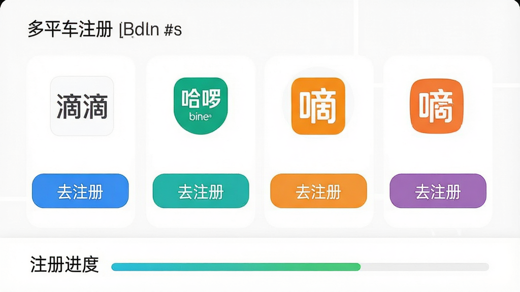 һ���ֻ�APP�����ͼ��չʾ˳�糵��������ƽ̨ע�ᡱҳ�棬ҳ�������������ŵεΡ�������વȶ������ƽ̨��LOGO�͡�ȥע�ᡱ��ť��ÿ����ť��ɫ��ͬ�������·��С�ע����ȡ��Ľ�������������Ʊ�ƽ����ɫ�����죬�����������ɾ��޶���Ԫ��