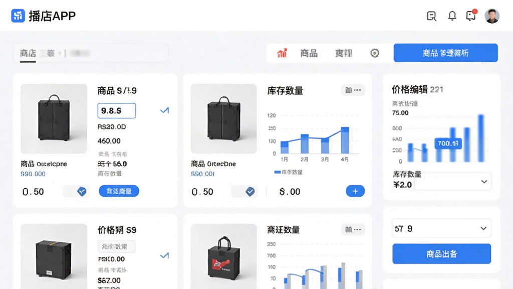 ����APP��Ʒ����ҳ�棬չʾ��Ʒ�б�������������۸�༭���ܣ�������ÿ�Ƭʽ���֣�������ɫ��ť��ͼ������������������������������ɾ��޶���Ԫ��