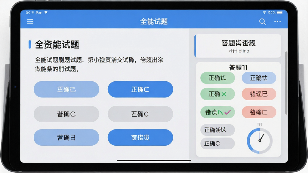 ��������Ϊƽ����Ժ�����ʾ��ȫ�����⡱��ˢ����棬�������Ŀ�����Ҳ�Ϊ���⿨�ͼ�ʱ�����������������ܷ�����ȷ����Ŀ����������ѡ�ťԲ��������Ϊ��ˬ�ı�ƽ����ƣ�ɫ����ǳ�Һ���ɫΪ����ǿ��רע���Ч��ϸ���ϣ����⿨����ȷ�����ı���ò�ͬ��ɫ���֣����ʸ��壬�޶���Ԫ�ء�