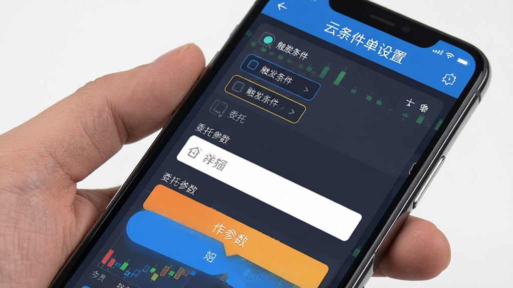 快期APP云条件单设置界面,展示触发条件选项与委托参数输入框,界面清晰,功能按钮醒目,模拟手机操作场景,画质高清,风格专业,干净无多余元素