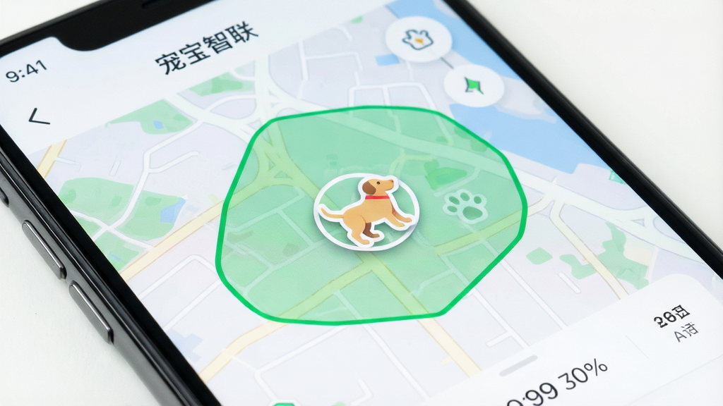 һ�������ֻ���Ļ��д����ʾ���豦������APP��ʵʱ��λ���棬��ͼ����һ�����Եĳ���ͼ�꣬��Χ����ɫ��ȫ�����ǣ��������ִ����������������ʸ��壬�����������ɾ��޶���Ԫ��