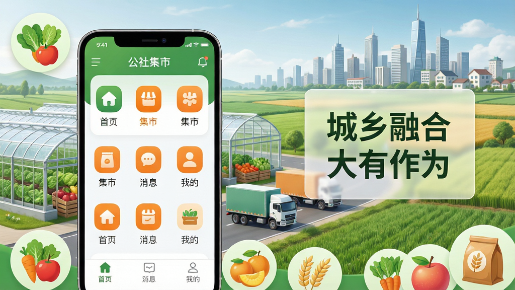 ���壺���缯��app����չʾ������Ϊ�ִ���ũҵ��԰������ϲ������֣�ǰ��Ϊ�ֻ���Ļ����Ļ����ʾ�����缯�С������棬��������ҳ���������С�������Ϣ�������ҵġ��Ĵ���ģ�飬�о�Ϊ�������Ҵ�����ũ��Ʒ����������Զ��Ϊ����������������Ұ���ڣ��Ű棺�ֻ�����ƫ���Ҳ����������ð�͸��������ע�������ں� ������Ϊ��������дʵ��ϱ�ƽ��UI��ɫ����������ɫ���ɫΪ��ɫ����ϸ�ڣ��ֻ���Ļ���������ɼ���ͼ��Բ�󣬽���ɾ���ũ��Ʒͼ�����߲ˡ�ˮ������ʳ�ȵ�׺���ܣ����ʣ�8k�����壬�ɾ����޶���Ԫ��
