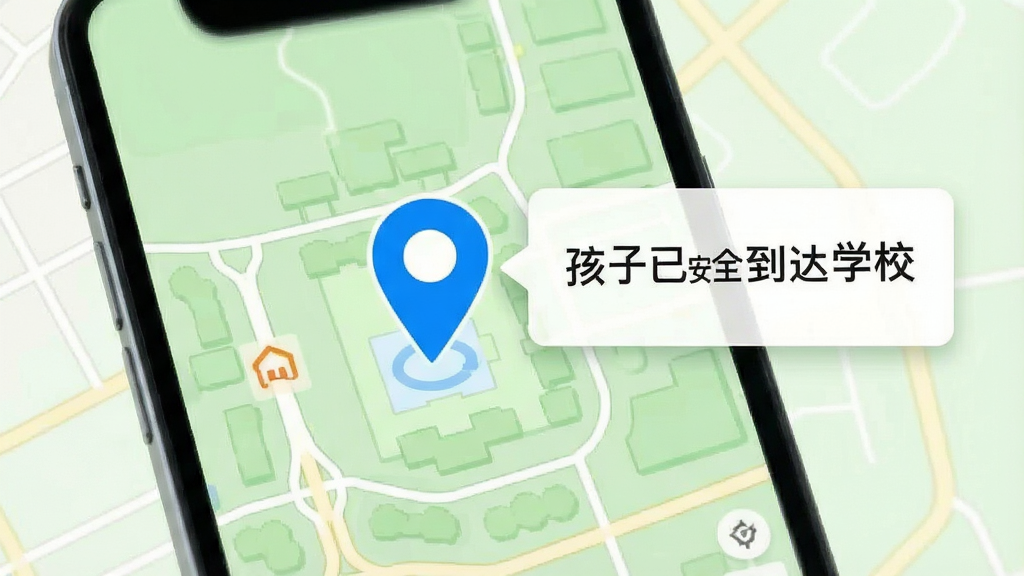 画面主体为一张电子地图,地图上有一个醒目的蓝色定位点,旁边弹出一个提示卡片,上面写着