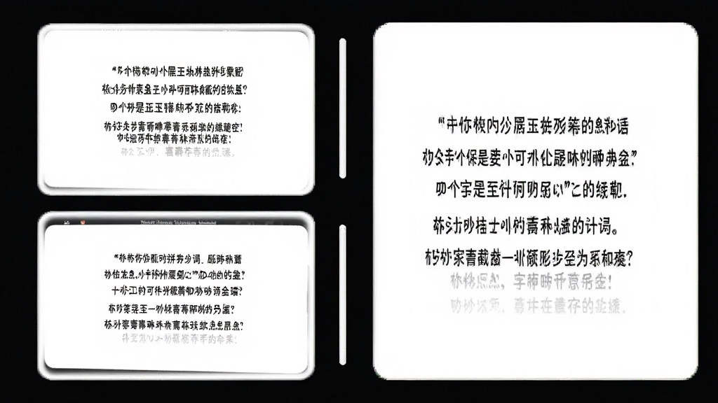 展示“截图拼台词”软件无缝拼接功能的对比图,左侧是两张带有白色边框的原始截图,右侧是拼接后的完整长图,长图中台词文字连贯,无明显接缝,背景色为干净的纯白色,图片边缘有细腻的圆角处理,整体排版清晰,画质细腻,无多余元素