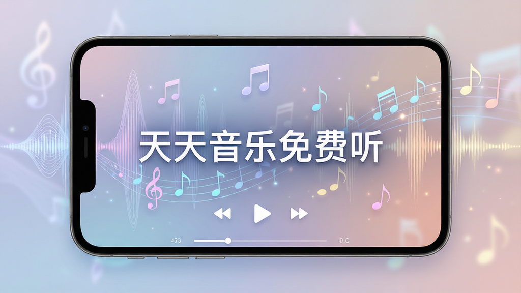 高清数字渲染风格的音乐播放界面,中央显示“天天音乐免费听”字样,背景是流动的声波与音符光影,界面简洁现代,色彩柔和,整体氛围沉浸,画质细腻干净,无多余元素