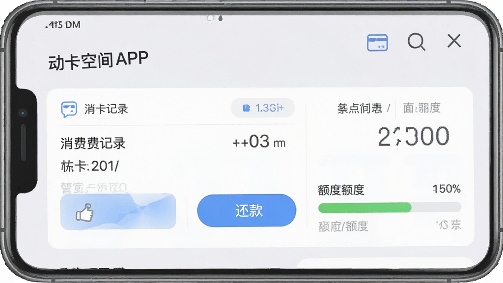 一张手机界面截图风格的图片,展示“动卡空间”APP的账单管理页面,上面显示消费记录、还款按钮、额度指示条,界面设计清爽直观,背景为淡灰色,突出功能图标和文字标签,画质清晰,干净,无多余元素